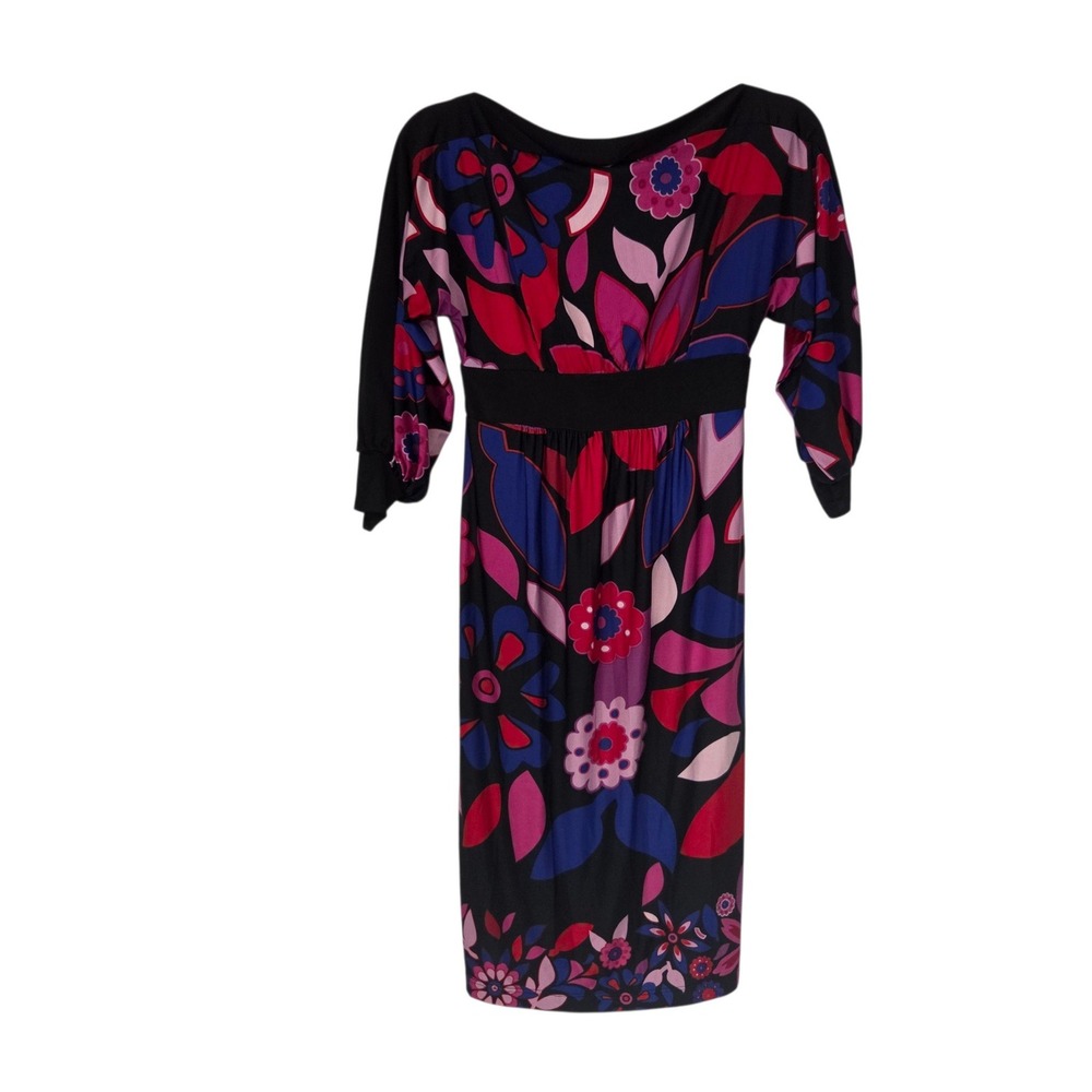 Olian Maternity Dress Women XS Black Pink Floral NWT Retro Mod 3/4 Sleeve Q-8336